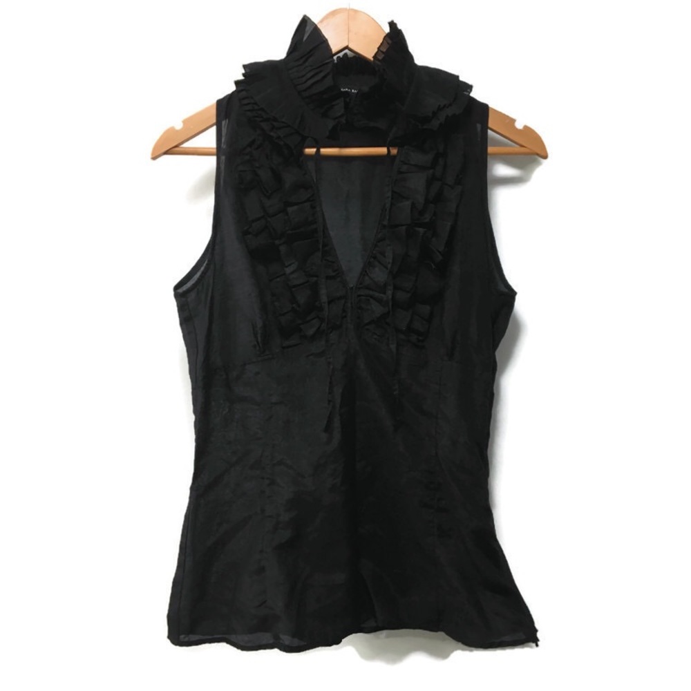 ZARA black ruffle sleeveless blouse cotton silk M